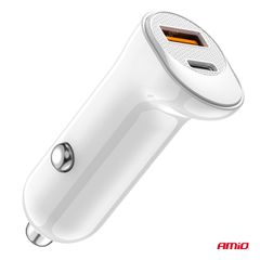 ΦΟΡΤΙΣΤΗΣ ΑΝΑΠΤΗΡΑ 12/24V ΜΕ 2 ΘΥΡΕΣ USB-C+USB 20W 5V/3AQC ΤΑΧΕΙΑΣ ΦΟΡΤΙΣΗΣ ΛΕΥΚΟΣ AMIO - 1 Τεμ.-thumb-2