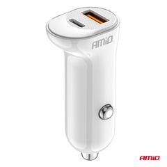 ΦΟΡΤΙΣΤΗΣ ΑΝΑΠΤΗΡΑ 12/24V ΜΕ 2 ΘΥΡΕΣ USB-C+USB 20W 5V/3AQC ΤΑΧΕΙΑΣ ΦΟΡΤΙΣΗΣ ΛΕΥΚΟΣ AMIO - 1 Τεμ.-thumb-1