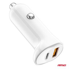 ΦΟΡΤΙΣΤΗΣ ΑΝΑΠΤΗΡΑ 12/24V ΜΕ 2 ΘΥΡΕΣ USB-C+USB 20W 5V/3AQC ΤΑΧΕΙΑΣ ΦΟΡΤΙΣΗΣ ΛΕΥΚΟΣ AMIO - 1 Τεμ.-thumb-3