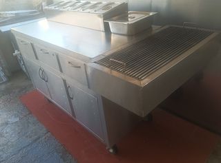 Πάγκος Ψησταριάς Τροχήλατος INOX  Με Λεκανακια  1.80/70/95 Για Συναυλίες και Γήπεδα