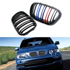 Καρδιές Μάσκας Για Bmw X5 E53 99-03 M4 Look Με Διπλή Γρίλια Μαύρο Γυαλιστερό 2 Τεμάχια-thumb-2