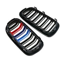 Καρδιές Μάσκας Για Bmw X5 F15 / X6 F16 13-18 M4 Look Με Διπλή Γρίλια Tri-Color Μαύρο Γυαλιστερό 2 Τεμάχια-thumb-1