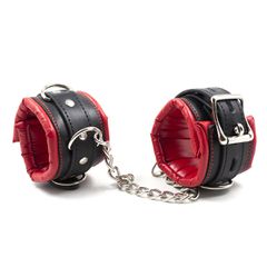 Deluxe Lockable Leather Wrist Cuffs Black-Red-thumb-2