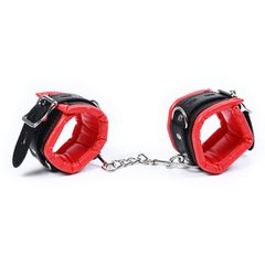 Deluxe Lockable Leather Wrist Cuffs Black-Red-thumb-1