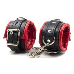 Deluxe Lockable Leather Wrist Cuffs Black-Red-thumb-3