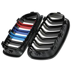 Καρδιές Μάσκας Για Bmw 1 F20 / F21 11-15 M4 Look Με Διπλή Γρίλια Tri-Color Μαύρο Γυαλιστερό 2 Τεμάχια-thumb-2