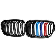 Καρδιές Μάσκας Για Bmw 1 F20 / F21 11-15 M4 Look Με Διπλή Γρίλια Tri-Color Μαύρο Γυαλιστερό 2 Τεμάχια-thumb-3