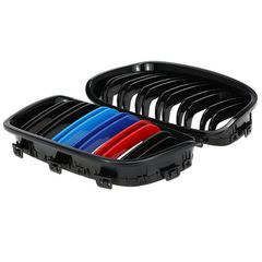 Καρδιές Μάσκας Για Bmw 1 F20 / F21 11-15 M4 Look Με Διπλή Γρίλια Tri-Color Μαύρο Γυαλιστερό 2 Τεμάχια-thumb-4