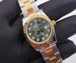 rolex γυναικειo 31mm ατσάλι πράσινο καντράν diamonds χρυσό ατσάλι datejust αντιγραφα replica