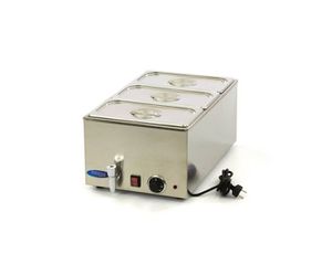 INOXWEB 2027-Επαγγελματικό Bain Marie ηλεκτρικό επιτραπέζιο 3 GN 1/3 με βρυσάκι & καπάκια 33,8X54X24,8 εκ MAX-09300011