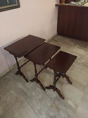 Σετ 3 ξύλινα τραπεζάκια ζιγκόν απο μασίφ ξύλο