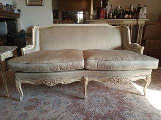 Διθέσιος καναπές τραπεζάκι Bar με δύο σκαμπό, μεταχειρισμένο, πατίνα εκρού