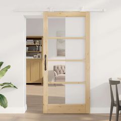Συρόμενη Πόρτα ORKDAL 93 x 202 cm Μασίφ ξύλο πεύκου και γυαλί 3332063