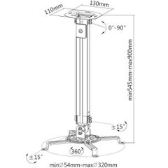 Techly Projector Ceiling Support Extension 545-900 mm Silver ICA-PM 18M-thumb-2