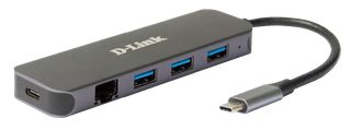 D-Link DUB-2334 USB 3.0 Hub 4 Θυρών με σύνδεση USB-C / Ethernet & Θύρα Φόρτισης Γκρι