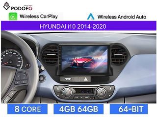 Hyundai i10 (2014-2020) Android Car Radio 9" 4+64GB 8-Core Ασύρματο CarPlay & Aσύρματο Android Auto GPS  WiFi DSP