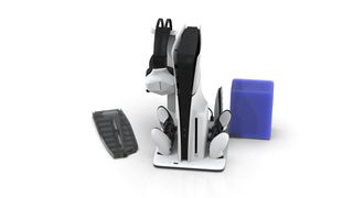 IMP DLX Stand - Charges Controllers(inc. Edge), 3sp Fan w. game, headset and remote store / PlayStation 5