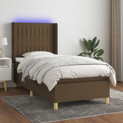 Κρεβάτι Boxspring με Στρώμα & LED Σκ.Καφέ 90x190 εκ. Υφασμάτινο 3139000
