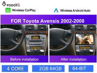 Toyota Avensis (2002-08) Car Radio 9" 2+64GB Ασύρματο CarPlay & Aσύρματο Android Auto GPS WiFi EQ