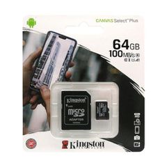 Κάρτα μνήμης Micro SDHC C10 UHS-I U1 Kingston Canvas Select Plus 100MB/s 64Gb + 1 ADP