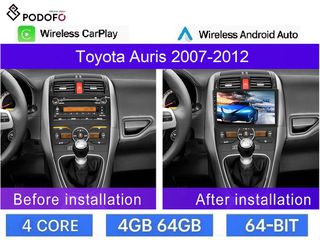 Toyota Auris (2007-12) Android Radio 10.1" οθόνη  4+64GB Ασύρματο CarPlay & Aσύρματο Android Auto GPS WiFi EQ
