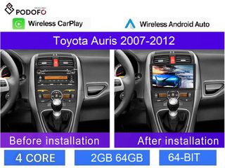 Toyota Auris (2007-12) Car Radio 10.1" οθόνη multimedia 2+64GB Ασύρματο CarPlay & Aσύρματο Android Auto GPS WiFi EQ