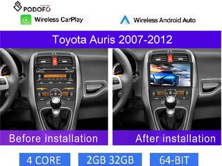 Toyota Auris (2007-12) Car Radio 10.1" 2+32GB Ασύρματο CarPlay & Aσύρματο Android Auto GPS WiFi EQ