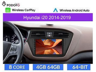 Hyundai i20 (2014-19) 9" Android Car Radio 4+64GB 8-Core Ασύρματο CarPlay & Aσύρματο Android Auto GPS WiFi DSP