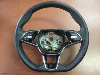 ΔΕΡΜΑΤΙΝΟ TIMONI SKODA  OCTAVIA 2020 VRS ΚΟΚΚΙΝΗ ΡΑΦΗ DSG PADDLES  FLAT BOTTOM