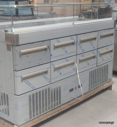 Βιτρίνα Ψυγείο ψαριών συντήρηση αποθήκη με 8 συρτάρια με φυσικής ψύξη & μοτέρ κάτω. Διαστάσεις 180χ70χ120