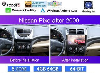 Nissan Pixo μετά το 2009 Οθόνη 9" Android | Snapdragon 460 | 4GB RAM + 64GB ROM | Ασύρματο CarPlay & Android Auto GPS WiFi DSP FM/RDS