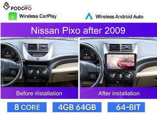 Nissan Pixo μετά το 2009 Οθόνη 9" Android Car Radio 4+64GB 8-Core Ασύρματο CarPlay & Aσύρματο Android Auto GPS WiFi DSP