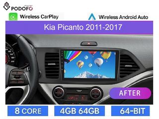 KIA Picanto (2011-17) Android οθόνη 9" 4+64GB 8-Core Ασύρματο CarPlay & Aσύρματο Android Auto GPS  WiFi DSP