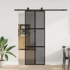 Συρόμενη πόρτα με σετ υλικού Μαύρο 76x205 cm γυαλί μετριασμένο 3375886