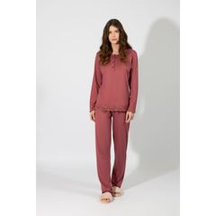Harmony Γυναικεία Cotton Modal Πυτζάμα Μακρύ Μανίκι Πατιλέτα Δαντέλα