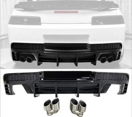 ΠΙΣΩ ΣΠΟΙΛΕΡ CHEVROLET CAMARO Quad Exhaust Tips + Rear Bumper Diffuser – Gloss Black 2014-2015