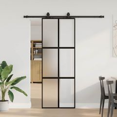 Συρόμενη πόρτα με σετ υλικού Μαύρο 76x205 cm γυαλί μετριασμένο 3375820