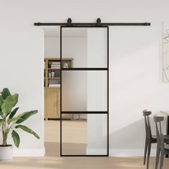 Συρόμενη πόρτα με σετ υλικού Μαύρο 76x205 cm γυαλί μετριασμένο 3375817