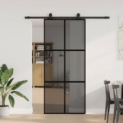 Συρόμενη πόρτα με σετ υλικού Μαύρο 90x205 cm γυαλί μετριασμένο 3375827