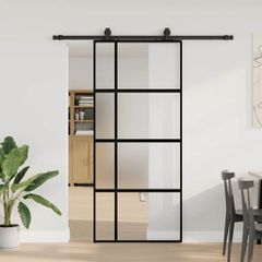 Συρόμενη πόρτα με σετ υλικού Μαύρο 90x205 cm γυαλί μετριασμένο 3375839