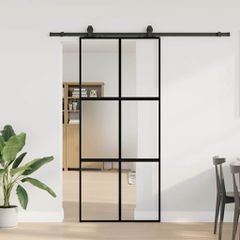 Συρόμενη πόρτα με σετ υλικού Μαύρο 90x205 cm γυαλί μετριασμένο 3375884