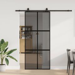 Συρόμενη πόρτα με σετ υλικού Μαύρο 90x205 cm γυαλί μετριασμένο 3375887