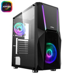 NJOY CSMD-E000UFO-BL01B Fort Gaming Midi Tower Κουτί Υπολογιστή με Πλαϊνό Παράθυρο και RGB Φωτισμό Μαύρο