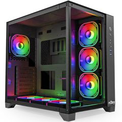 NJOY CSMD-A000TAU-BL01B Aura Gaming Midi Tower Κουτί Υπολογιστή με Πλαϊνό Παράθυρο και ARGB Φωτισμό Μαύρο