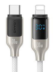 USAMS καλώδιο Lightning σε USB-C SJ741, 30W, 480Mbps, 1.2m, λευκό