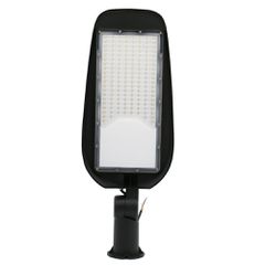 LED φωτιστικό δρόμου ανθρακί SMD 100W ψυχρό λευκό 5500K 10000lm IP65 με αντικεραυνική προστασία IK08 με σπαστό βραχίονα Φ60mm δέσμη 140°x85° 100-265VAC 562x215x98mm