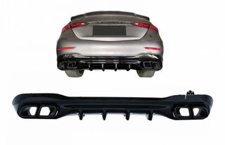 Diffuser Πίσω Προφυλακτήρα Για Mercedes-Benz C-Class W206 S206 Sport Line 2021+ C63 Look Με 2 Διπλές Εξατμίσεις Δεξιά & Αριστερά Μαύρες Από Abs Πλαστικό 1 Τεμάχιο