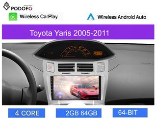 Toyota Yaris (2005-11) Car Radio 9" 2+64GB Ασύρματο CarPlay & Aσύρματο Android Auto GPS WiFi EQ