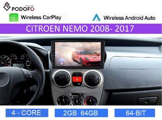 Citroen Nemo (2008-2017), Android Car Radio 10" 2+64GB Ασύρματο CarPlay & Aσύρματο Android Auto GPS  WiFi EQ