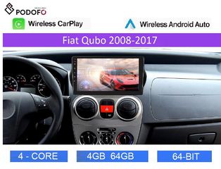 Fiat Qubo (2008-2017) Android οθόνη 10.1" 4+64GB Ασύρματο CarPlay & Aσύρματο Android Auto GPS  WiFi DSP